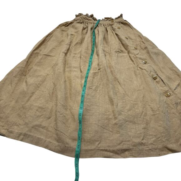 Vintage Khaki Tan 100% Linen Button Up Midi Skirt Size 4 FINITY Modest Lagenlook - Picture 6 of 6